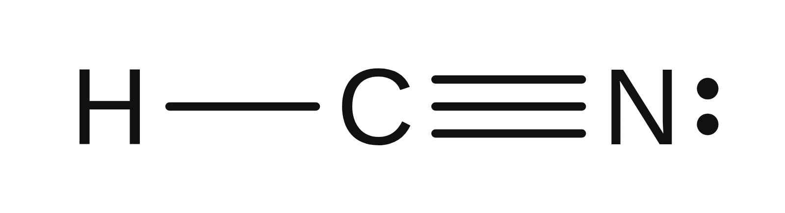 Lewis structure of HCN: H single-bonded to C, triple-bonded to N with one lone pair